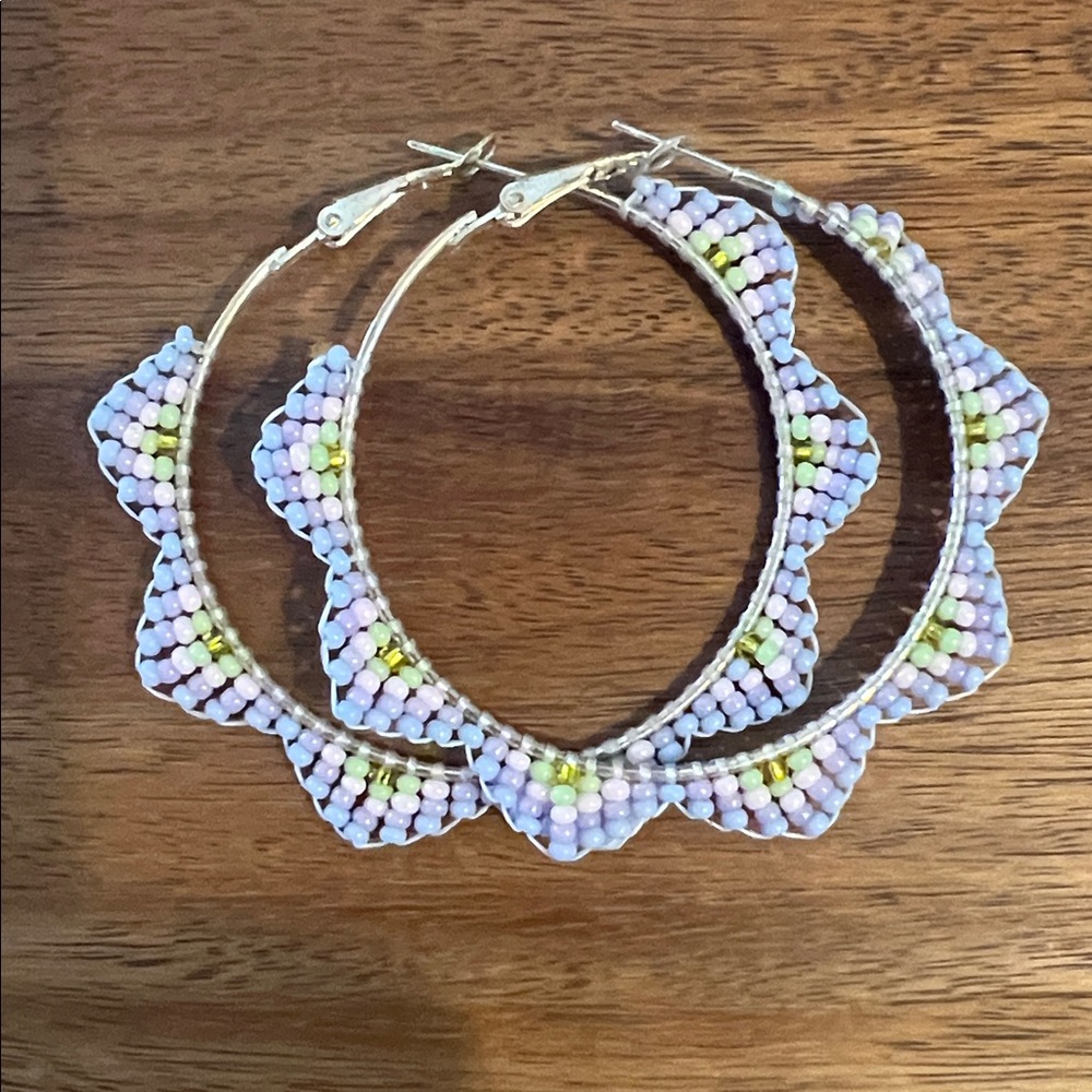 Beaded Scallop Hoop Earrings - Pastel Multicolor